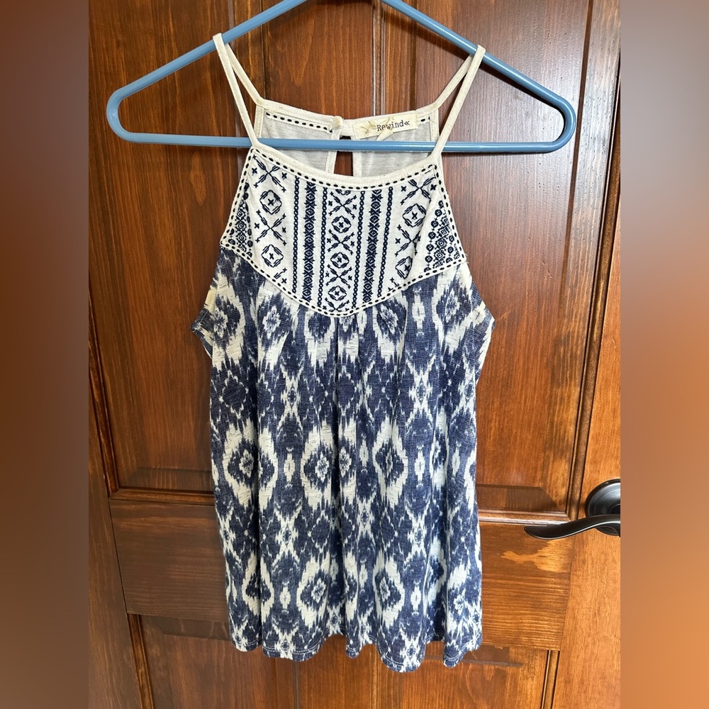 Rewind Cream Halter Tank Top with Geometric Pattern